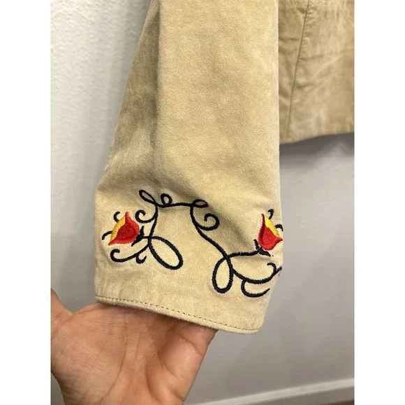 VTG Suede Leather Western Blazer Jacket Women Size M/L Floral Embroidered Boho - Picture 3 of 12